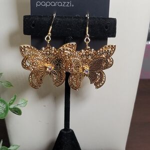 Paparazzi Gold Butterfly Earrings with Sparkle